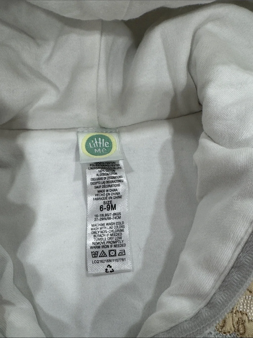 Little Me Light Gray Quilted Hooded Baby One-Piece with Bear Patch
